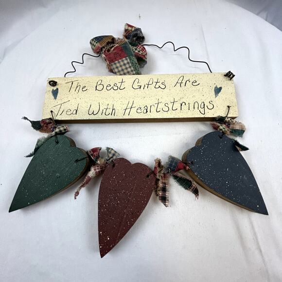 Heart Decor plaque The best Gifts Are Tied With Heartstrings handmade wood - Picture 2 of 7